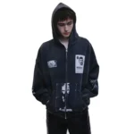 ERD Lenin’s Nap Time Assemblage Zip Hoodie Washed Black (4)